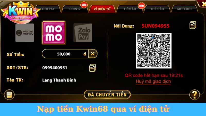 Nạp tiền Kwin68 qua ví điện tử
