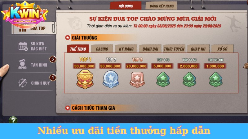 Nhiều ưu đãi tiền thưởng hấp dẫn